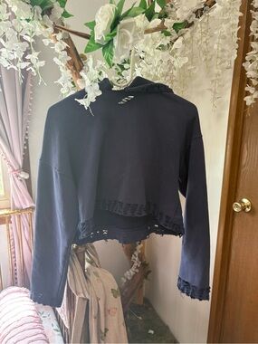 Emma & Sam Distressed Navy Cropped Hoodie